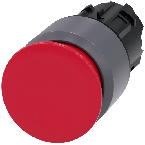 Mushroom pushbutton, 22 mm, round, plastic with metal front ring, red, 30 mm, latching, Pull-to-unla