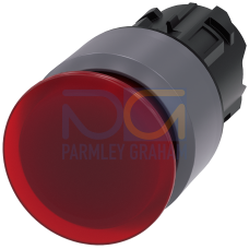 Illuminated mushroom pushbutton, 22 mm, round, plastic with metal front ring, red, 30 mm, latching,