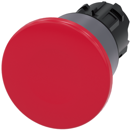 Mushroom pushbutton, 22 mm, round, plastic with metal front ring, red, 40 mm, latching, Pull-to-unla