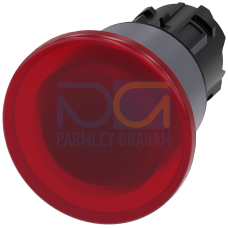 Illuminated mushroom pushbutton, 22 mm, round, plastic with metal front ring, red, 40 mm, latching, Pull-to-unlatch mechanism