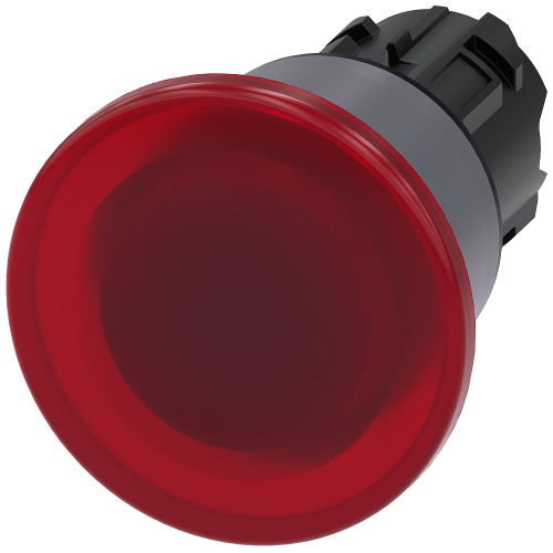 Illuminated mushroom pushbutton, 22 mm, round, plastic with metal front ring, red, 40 mm, latching, Pull-to-unlatch mechanism