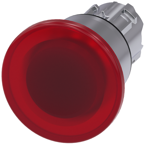 Illuminated mushroom pushbutton, 22 mm, round, metal, shiny, red, 40 mm, latching, Pull-to-unlatch m