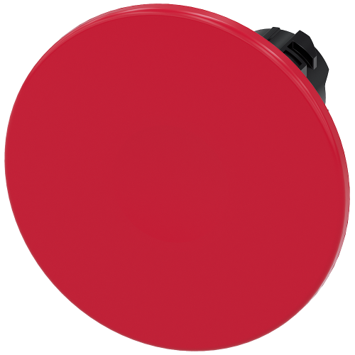 Mushroom pushbutton, 22 mm, round, plastic, red, 60 mm, momentary contact type, with laser labeling, upper case and lower case, always upper case a...