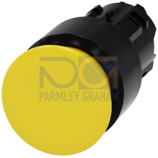Mushroom pushbutton, 22 mm, round, plastic, yellow, 30 mm, latching, Pull-to-unlatch mechanism