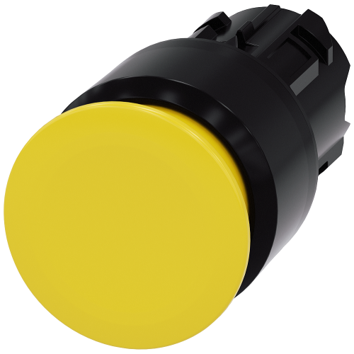 Mushroom pushbutton, 22 mm, round, plastic, yellow, 30 mm, latching, Pull-to-unlatch mechanism