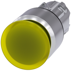 Illuminated mushroom pushbutton, 22 mm, round, metal, shiny, yellow, 30 mm, latching, Pull-to-unlatch mechanism