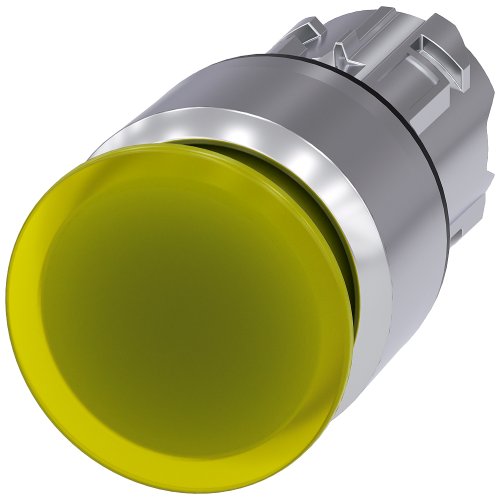 Illuminated mushroom pushbutton, 22 mm, round, metal, shiny, yellow, 30 mm, latching, Pull-to-unlatch mechanism