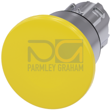 Mushroom pushbutton, 22 mm, round, metal, shiny, yellow, 40 mm, latching, Pull-to-unlatch mechanism