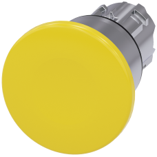 Mushroom pushbutton, 22 mm, round, metal, shiny, yellow, 40 mm, latching, Pull-to-unlatch mechanism