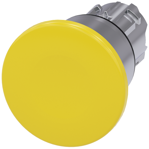 Mushroom pushbutton, 22 mm, round, metal, shiny, yellow, 40 mm, latching, Pull-to-unlatch mechanism
