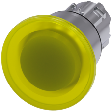 Illuminated mushroom pushbutton, 22 mm, round, metal, shiny, yellow, 40 mm, latching, Pull-to-unlatch mechanism