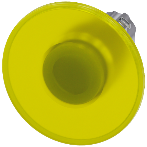 Illuminated mushroom pushbutton, 22 mm, round, metal, shiny, yellow, 60 mm, latching, Pull-to-unlatch mechanism