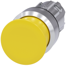 Mushroom pushbutton, 22 mm, round, metal, shiny, yellow, 30 mm, momentary contact type