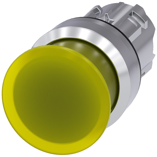 Illuminated mushroom pushbutton, 22 mm, round, metal, shiny, yellow, 30 mm, momentary contact type