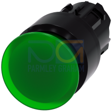 Illuminated mushroom pushbutton, 22 mm, round, plastic, green, 30 mm, latching, Pull-to-unlatch mechanism