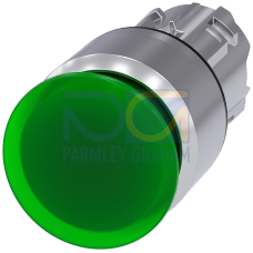 Illuminated mushroom pushbutton, 22 mm, round, metal, shiny, green, 30 mm, latching, Pull-to-unlatch mechanism