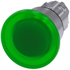 Illuminated mushroom pushbutton, 22 mm, round, metal, shiny, green, 40 mm, latching, Pull-to-unlatch mechanism