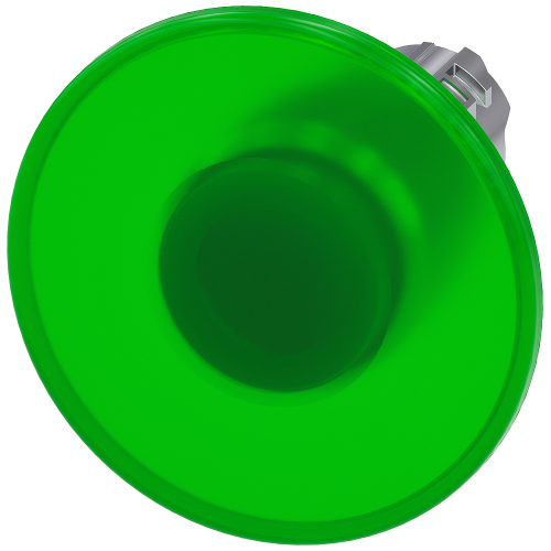Illuminated mushroom pushbutton, 22 mm, round, metal, shiny, green, 60 mm, latching, Pull-to-unlatch mechanism