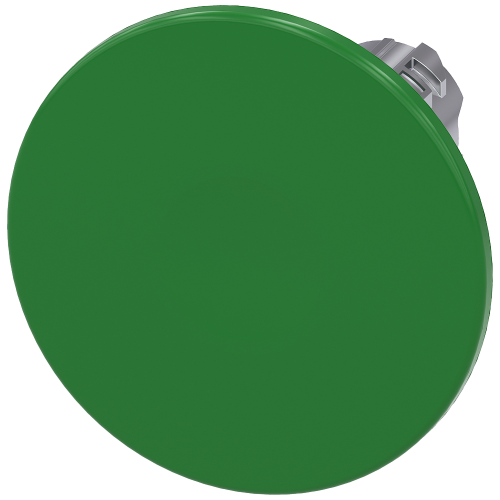 Mushroom pushbutton, 22 mm, round, metal, shiny, green, 60 mm, momentary contact type, with laser labeling, lower case