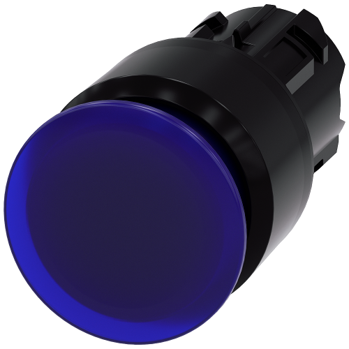 Illuminated mushroom pushbutton, 22 mm, round, plastic, blue, 30 mm, latching, Pull-to-unlatch mechanism