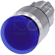 Illuminated mushroom pushbutton, 22 mm, round, metal, shiny, blue, 30 mm, latching, Pull-to-unlatch