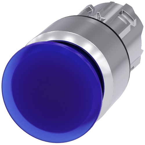 Illuminated mushroom pushbutton, 22 mm, round, metal, shiny, blue, 30 mm, latching, Pull-to-unlatch