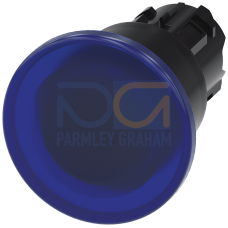 Illuminated mushroom pushbutton, 22 mm, round, plastic, blue, 40 mm, latching, Pull-to-unlatch mecha