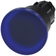 Illuminated mushroom pushbutton, 22 mm, round, plastic, blue, 40 mm, latching, Pull-to-unlatch mecha