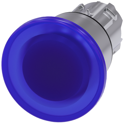 Illuminated mushroom pushbutton, 22 mm, round, metal, shiny, blue, 40 mm, latching, Pull-to-unlatch mechanism