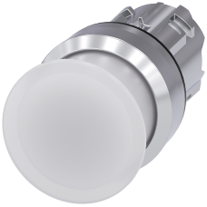 Illuminated mushroom pushbutton, 22 mm, round, metal, shiny, white, 30 mm, momentary contact type