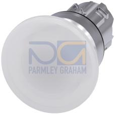 Illuminated mushroom pushbutton, 22 mm, round, metal, shiny, white, 40 mm, momentary contact type, with laser labeling, upper case and lower case, ...