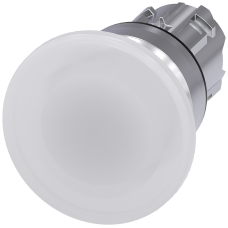 Illuminated mushroom pushbutton, 22 mm, round, metal, shiny, white, 40 mm, momentary contact type