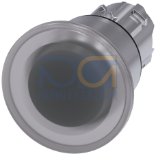 Illuminated mushroom pushbutton, 22 mm, round, metal, shiny, clear, 40 mm, latching, Pull-to-unlatch mechanism