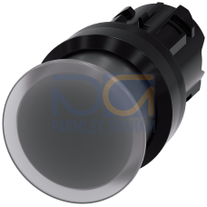 Illuminated mushroom pushbutton, 22 mm, round, plastic, clear, 30 mm, momentary contact type, with laser labeling, lower case