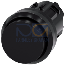 Pushbutton, 22 mm, round, plastic, black, pushbutton, raised, momentary contact type, with laser labeling, upper case