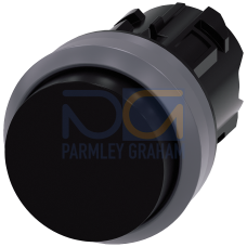 Pushbutton, 22 mm, round, plastic with metal front ring, black, pushbutton, raised momentary contact