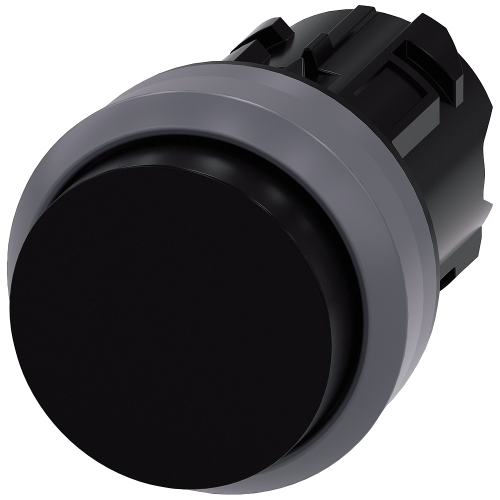 Pushbutton, 22 mm, round, plastic with metal front ring, black, pushbutton, raised momentary contact