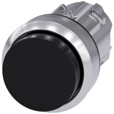 Pushbutton, 22 mm, round, metal, shiny, black, pushbutton, raised momentary contact type