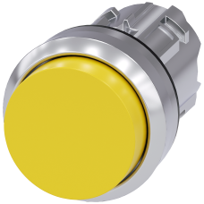 Pushbutton, 22 mm, round, metal, shiny, yellow, pushbutton, raised momentary contact type