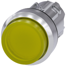 Illuminated pushbutton, 22 mm, round, metal, shiny, yellow, pushbutton, raised, momentary contact ty