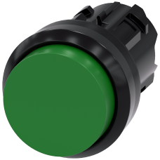 Pushbutton, 22 mm, round, plastic, green, pushbutton, raised, momentary contact type