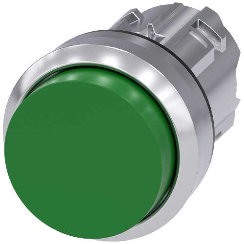 Pushbutton, 22 mm, round, metal, shiny, green, pushbutton, raised momentary contact type