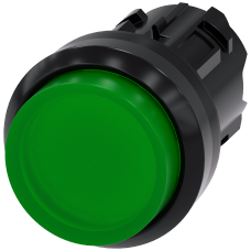 Illuminated pushbutton, 22 mm, round, plastic, green, pushbutton, raised momentary contact type