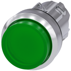 Illuminated pushbutton, 22 mm, round, metal, shiny, green, pushbutton, raised, momentary contact typ