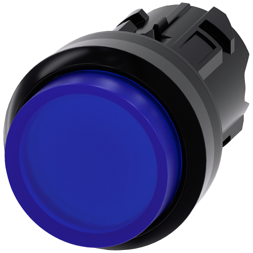Illuminated pushbutton, 22 mm, round, plastic, blue, pushbutton, raised momentary contact type, with laser labeling, upper case and lower case, Alw...