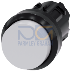 Pushbutton, 22 mm, round, plastic, white, pushbutton, raised, momentary contact type, with laser labeling, lower case