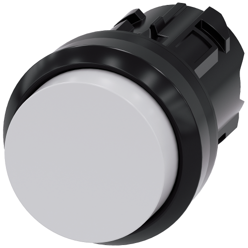 Pushbutton, 22 mm, round, plastic, white, pushbutton, raised, momentary contact type, with laser labeling, lower case