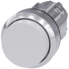 Pushbutton, 22 mm, round, metal, shiny, white, pushbutton, raised momentary contact type