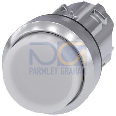 Illuminated pushbutton, 22 mm, round, metal, shiny, white, pushbutton, raised, momentary contact type, with laser labeling, upper case and lower ca...