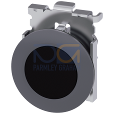 Pushbutton, 30 mm, round, Metal, matte, black, front ring for flush installation, momentary contact type, with laser labeling, upper case and lower...
